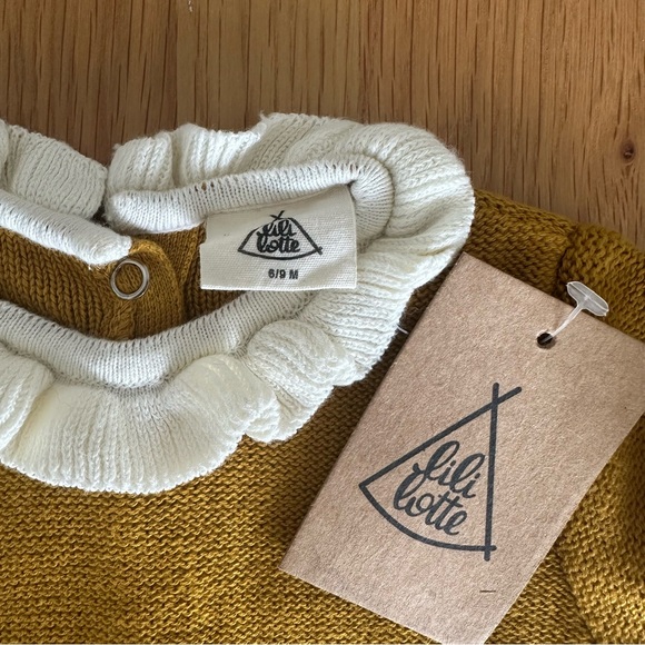 Lili Lotte (French) Mustard Knit Romper with Cream Trim - Picture 2 of 2